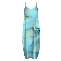 Летни рокли за жени спагети каишки v Врат Sundress Leeveless Loose Fit Beach Maxi Dress Ваканционна рокля