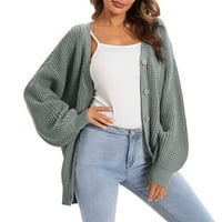 Жилетка за женски небрежен бутон с пуловер с дълъг ръкав с големи размери