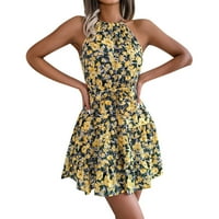 Дамски летни рокли жълти полиестер личност винтидж отпечатана рокля Прост и изискан дизайн l