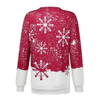 Суитчър за фолтур за жени O-O-Neck Коледна флорална щампа с дълъг ръкав блуза пуловер суичър върхове на суичър