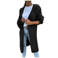Entyinea пуловери палто за жени с дълга ивица сплетени отворени предни пуловери яке черен XL