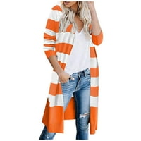 Ханас оглавява женската мода за свободното време контраст цветна ивица с дълъг ръкав с дълъг ръкав палто оранжево l