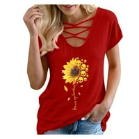 Клирънс под $ женски лятна тениска с късо ръкав Слънчогледов графичен Крис Крос ежедневни върхове