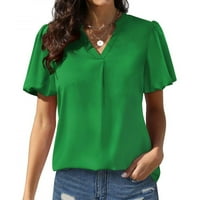 Homadles дамски летни върхове- v-образно несериозно късо ръкав блуза торбиста прилична масивна туника риза зелена s