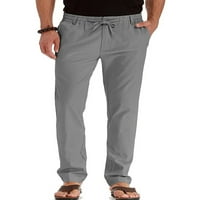 Летни плътни цветови еластични панталони за талии за мъже обикновени панталони с леки панталони с прав крак с джобове с джобове
