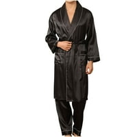 Cllios Мъжки сатенен пижама Комплекти опаковане отпред Kimono Loungewear с дълъг ръкав меко спално облекло и панталони копринени