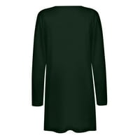 Топло и уютно стабилно женско модно ежедневно твърд цвят дълъг ръкав от жилетка от средна дължина тъмно зелено 3xl