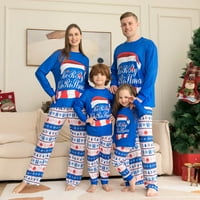 Семейна коледна пижама комплект райе надпис Празник памук пижама мама и татко пижама