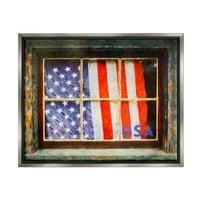 Ступел индустрии патриотични американски флаг Рустик прозорец празнична Начало живопис блясък сив плаваща рамка платно печат стена