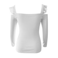 Entyinea есенни жени риза облечени небрежни дълги ръкави мрежести студени разхлабени рамо сплайс блузи бяло l