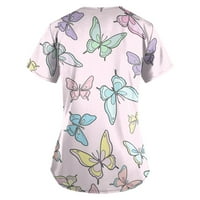Bazyrey Womens Summer Tops Флорална отпечатана блуза женска кръгла шия модерна къса ръкав маслена боя тениски тениски сиво 5xl