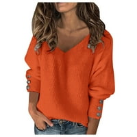 Женските ризи падат и зимен дълъг ръкав V-образен полиестер твърди ризи оранжеви XL
