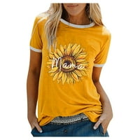 Женски ризи Женски моден лятен екипаж от печат на мода за женско кант на тениска с къс ръкав жълт m