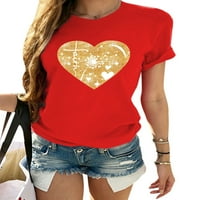 Тениска за печат на сърце на Colisha за жени с къс ръкав свободен удобен тройник летни дати ваканция ежедневно пуловер