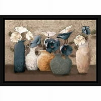 Текстурирани шарени саксии за цветя Живопис синьо, рамкирани платно изкуство от Пайд Пайпър Творчески