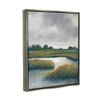 Ступел индустрии селски блато река трева Живопис блясък сив плаваща рамка платно печат стена изкуство, дизайн от Тим Отул