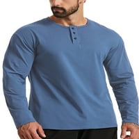 Авамо мъжки върхове бутон тениски Henley Neck Thirt Sport Удобен пуловер Редовно прилепване на солиден цвят Блуза Син L